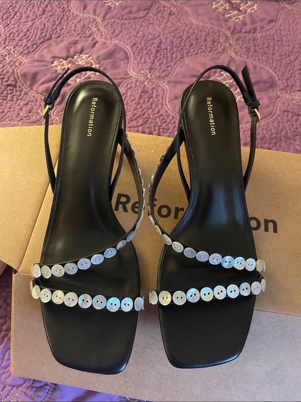 Reformation Shoshana Heeled Sandal Black - Size 9